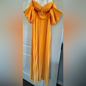 Cute Off-the-shoulder Pleated Girl's Dress Orange